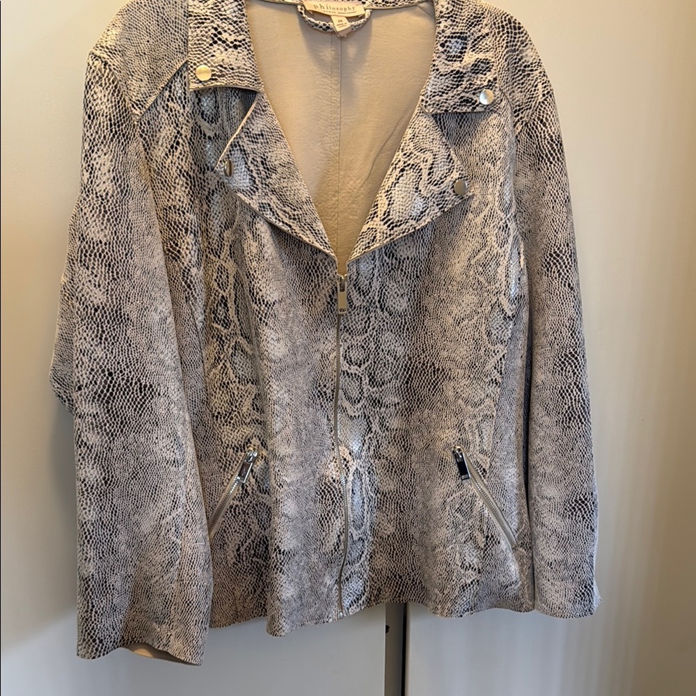 Philosophy Gray Leather Jacket with Bold Pattern
